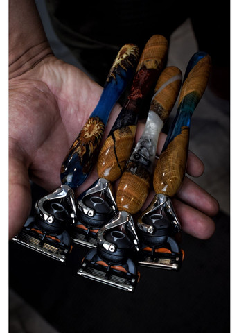 Набор подарочный Станок для бритья Река Синий полупрозрачный Коробка со смолой EpoxyWood Ukraine Округла (360898033)