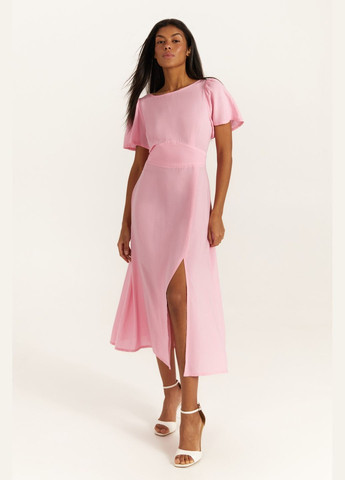 Рожева сукня міді штапель рожева Vovk однотонна