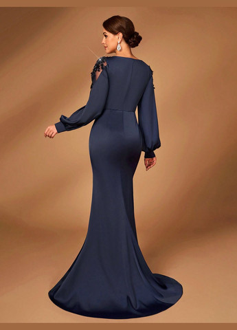 Темно-синее вечернее платье SHEIN однотонное