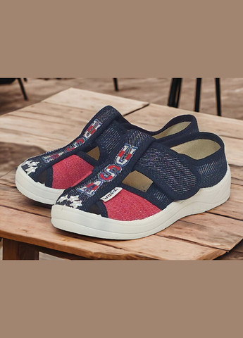 Синие ортопедические тапочки на липучке для мальчика сменная обувь в садик сменка валди Waldi