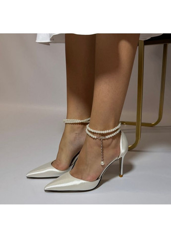 No Brand Женские туфли свадебные атласные и ремешком жемчуг и брошью 7,5 см. белый з текстиль, — (351394312)