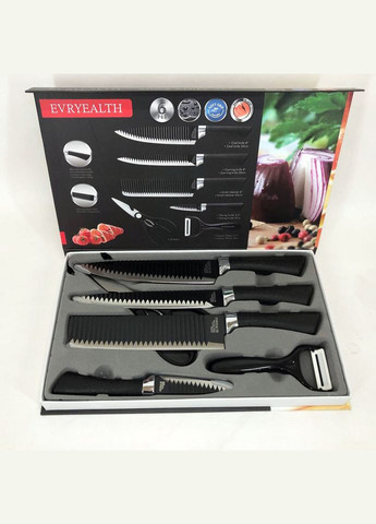 Набір кухонних ножів із сталі 6 предметів Genuine чорний, пластик, нержавіюча сталь