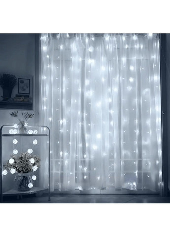Светодиодная внутренняя комнатная гирлянда штора водопад на окно с питанием от сети 3х1 м 150LED (478627-Prob) Белая Unbranded (307576503)