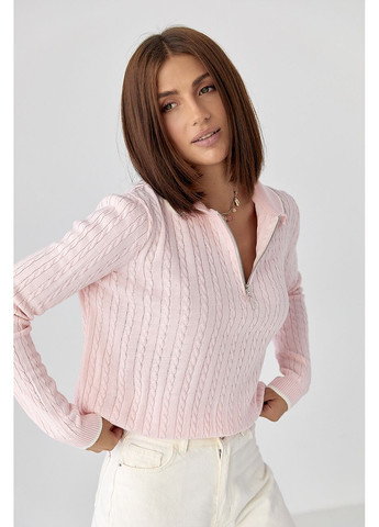 Пудровая женская футболка-вязаное поло с длинными рукавами No Brand однотонная