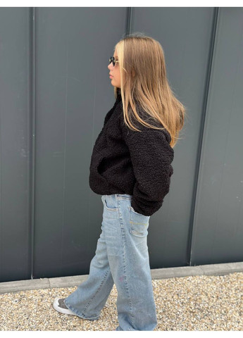 Чорна демісезонна хутряна курточка на флісі для дівчаток No Brand