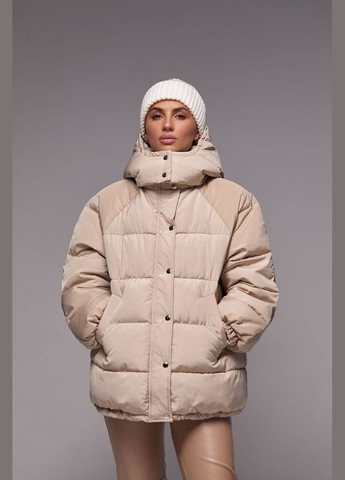 Бежевая зимняя зимняя куртка оверсайз с эко-пухом (3675) Bellise
