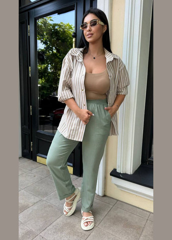 Бежевая классическая, повседневный, кэжуал, джинсовая рубашка в полоску InFashion с длинным рукавом