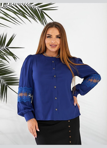 Індиго жіноча блуза з ніжним мереживом Україна
