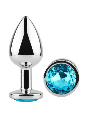 Анальна пробка з кристалом Silver Round Plug Aqua size M Egzo (383109145)