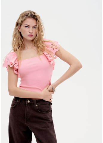 Жіночий трикотажний топ з мереживними оборками Н&М (58280) ХХS Рожевий H&M (327215402)