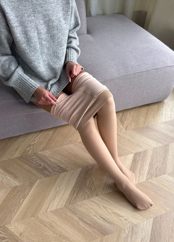 Бежевые колготки на флисе с имитацией голых ножек арт. 061 (носок не утеплений) VIDCHUY (361871803)
