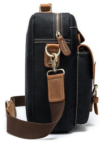 Сумка-портфель мужская текстильная с кожаными вставками 20002 Черная Vintage (329147843)