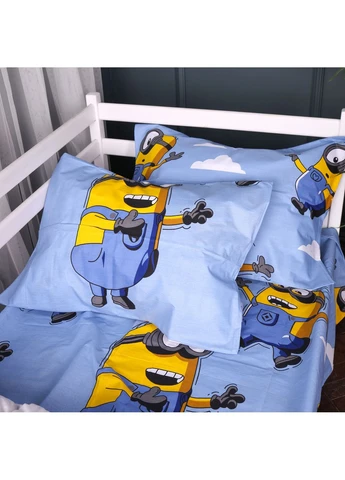 Комплект постільної білизни Бязь JUNIOR 17-0900 Minions Happy Полуторний Євро Mirson (399960585)