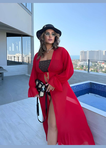 Женская летняя яркая пляжная туника халат парео шифоновая красная Україна (345557350)