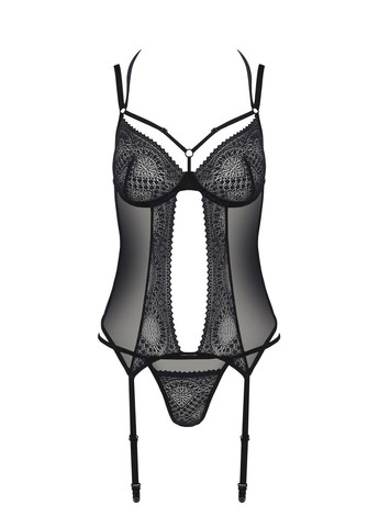 Корсет DROSERA CORSET black, S/M, з кріпленнями для панчіх, трусики в комплекті Passion (369951461)