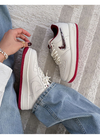 Кроссовки женские Nike Air Force 1 Low White Bordo | Найк Аир Форс 1 низкие белые No Brand белые демисезоны (350936271)
