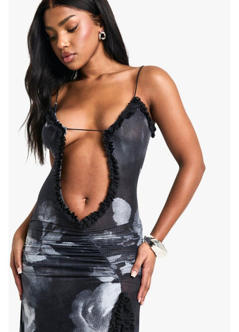 Темно-серое кэжуал платье Boohoo с цветочным принтом