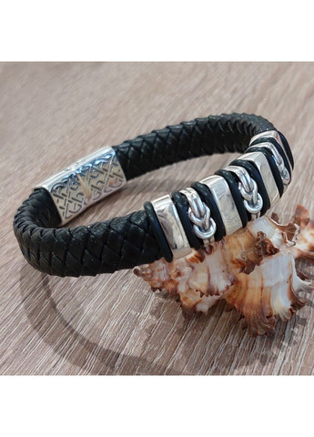 Браслет Серебряные узлы с натуральной кожей 20 см No Brand (355921856)