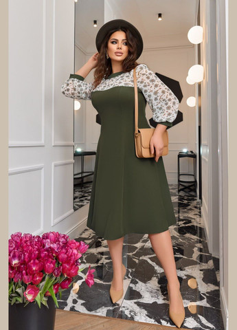 Оливкова (хакі) женское комбинированное платье цвет хаки р.48/50 451105 New Trend