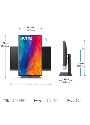 TFT 27" PD2706U, 4K UHD, IPS, 99% sRGB, HDR10, HDMI, DP, USB-C, USB-hub, HAS, колонки BenQ (314982755)