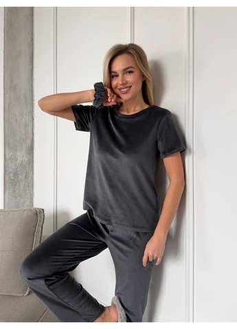 Графітова всесезон домашній костюм жіночий трійка Fashion