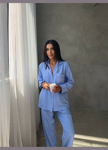 Голубая всесезон женская пижама - домашний костюм. рубашка + брюки No Brand