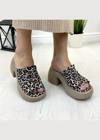 Сабо жіночі на широкому стійкому підборі. Натуральна шкіра бежевий леопард. 39 розмір Vasha para (303931766)