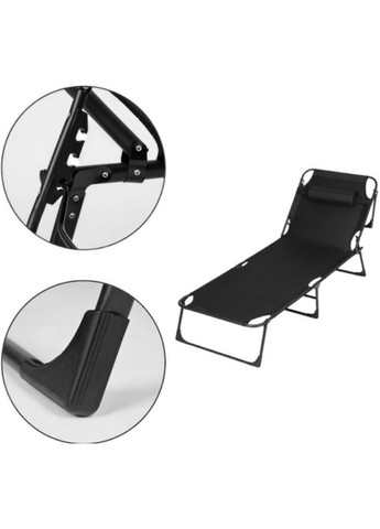 Складной шезлонг-раскладушка с мягким подголовником и регулируемой спинкой 176×56×28 см черный (2104618601) No Brand (340064463)
