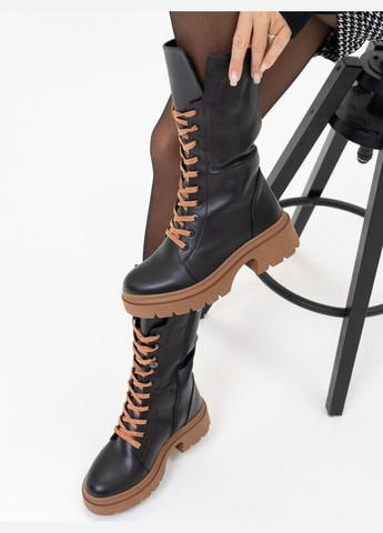 Зимние черно-коричневые высокие ботинки на меху ISSA PLUS