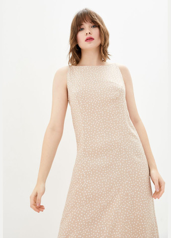 Бежевое кэжуал платье миди бежевого цвета в горошек. ORA в горошек