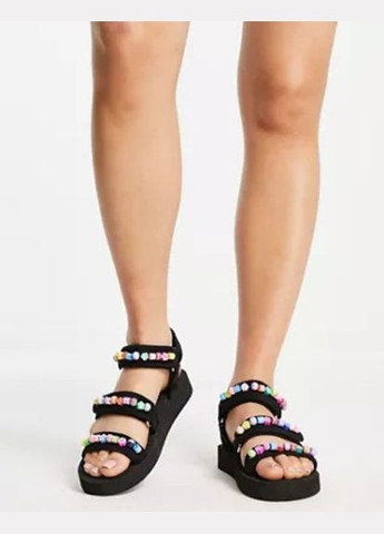 Босоніжки Asos forget me not sporty flat sandals with beads in black (291162821)
