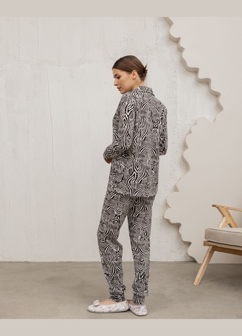Чорна всесезон жіноча піжама бавовняна, піжама для жінок зебра, комплект піжамний сорочка та штани сорочка + брюки Nicoletta