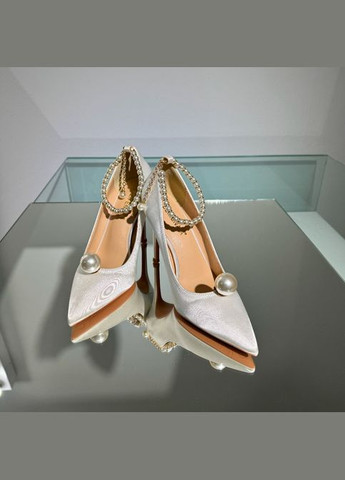 No Brand Свадебные атласные женские туфли 6 в 1 каблуки 10 см. - Белый цвет. белый з текстиль, — лето (322414599)