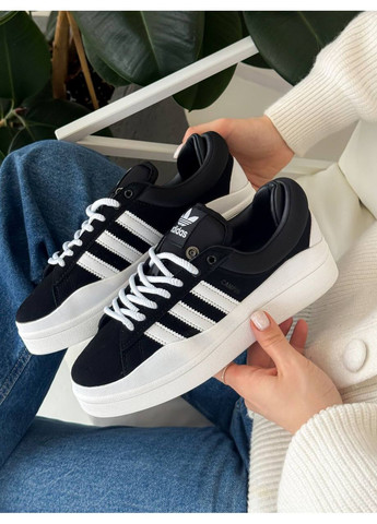 Чорні Осінні кросівки чоловічі і жіночі adidas campus x bad bunny black white | адідас кампус бед банні чорні No Brand