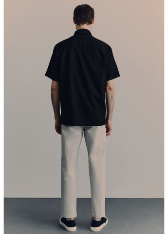 Чоловіча лляна сорочка з короткими рукавами Н&М (56910) М Чорна H&M (290704976)