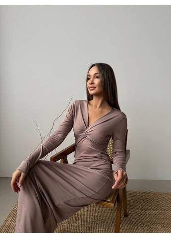 Коричнева вечірня сукня максі з мікродайвінгу • стильна та еластична • заміри в описі DK/DL Мода без кордонів однотонна