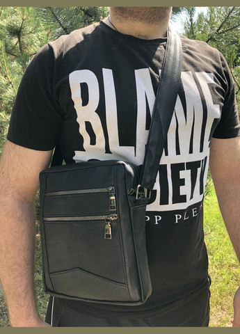 Чоловіча сумка чорна натуральна шкіра 302001 No Brand (303925033)