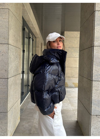 Темно-синяя зимняя женская куртка кроп-пуфер irish (mil632) milirud