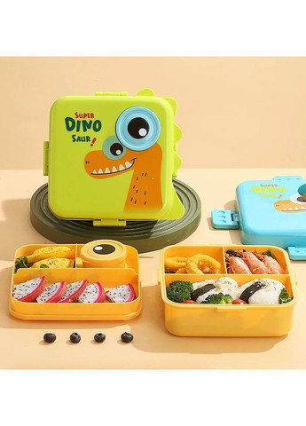 Детский ланч-бокс Дракон Дино 1.6 л, 6 секций, с мини вилками (зеленый, пластиковый) More (365302538)