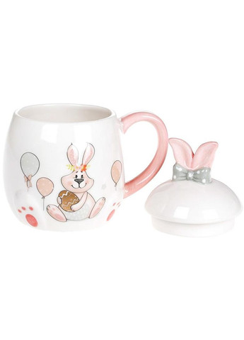 Кружка керамическая "Веселый кролик" с золотым яйцом 450мл с крышкой Bona (372170921)