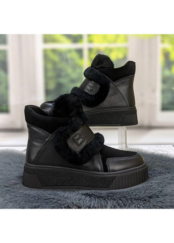 Зимние ботинки женские зимние замшевые черные на липучках Boss Victor