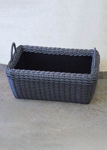 Корзина прямоугольная для дров (дровница) плетенная из искусственного ротанга ручной работы. Цвет Графит. 60 литров Handmade (327878855)