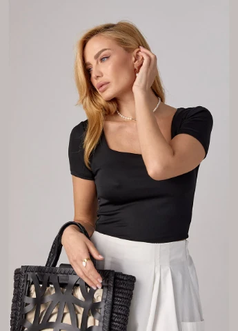 Короткая футболка с квадратным вырезом - черный Lurex - (293292926)