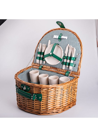 Кошик плетений для пікніка з набором посуду на 4 персони 41х31х22 см туристичний для кемпінгу LUGI (360455482)