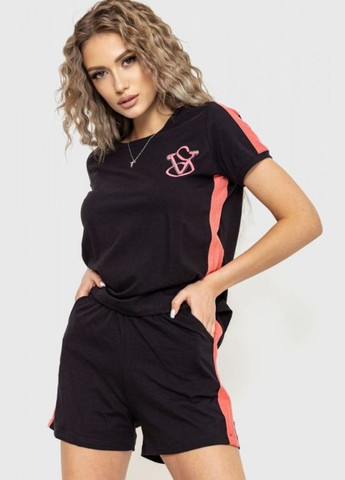 Чорна всесезон жіноча піжама з лого футболка + шорти No Brand