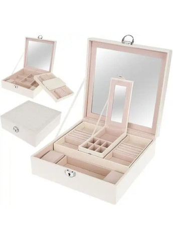 Шкатулка футляр ящик короб бокс органайзер для украшений драгоценностей с зеркалом ключом 25,5х25,5х30 см (476675-Prob) Белая Unbranded (288044367)