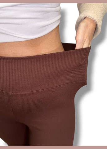 Женские лосины эластичные в рубчик с высоким широким поясом без утепления демисезон 99-101см черные No Brand (318450639)