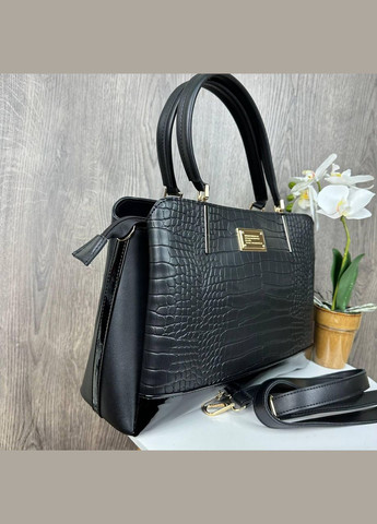 Женская сумка с тиснением кожа крокодил рептилия черная No Brand (298997419)