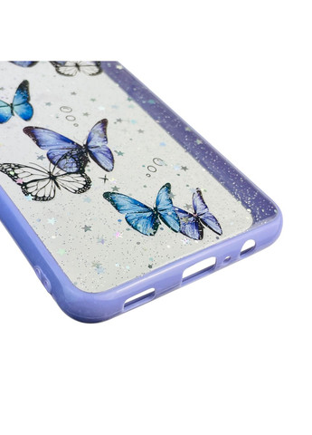 Чехол для Galaxy M12 (SM-M127F) с блёстками с бабочками на самсунг м12 сиреневый Samsung (366386516)