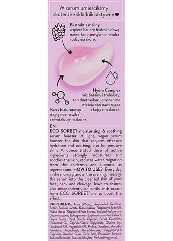 Сироватка-бустер для обличчя з екстрактом малини Eco Sorbet Moisturizing & Soothing Serum Booster 30ml (914278-10012) Bielenda (368652851)